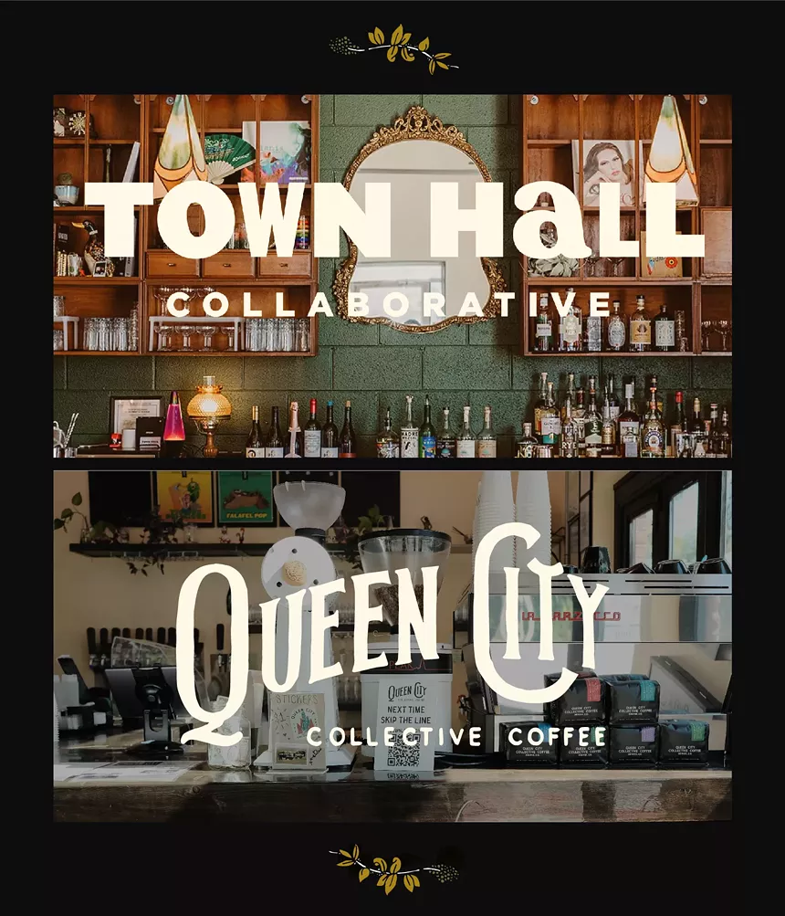 a graphic with a bar on the top and a coffee bar setup on the bottom