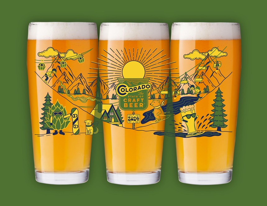 rendering of three beer glasses with forest and sunshine designs on them