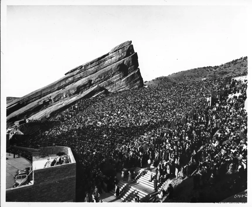 a vintage photo of red rocks amphitheatre