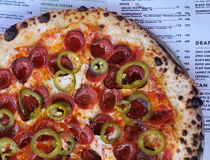 a pepperoni and chile pizza