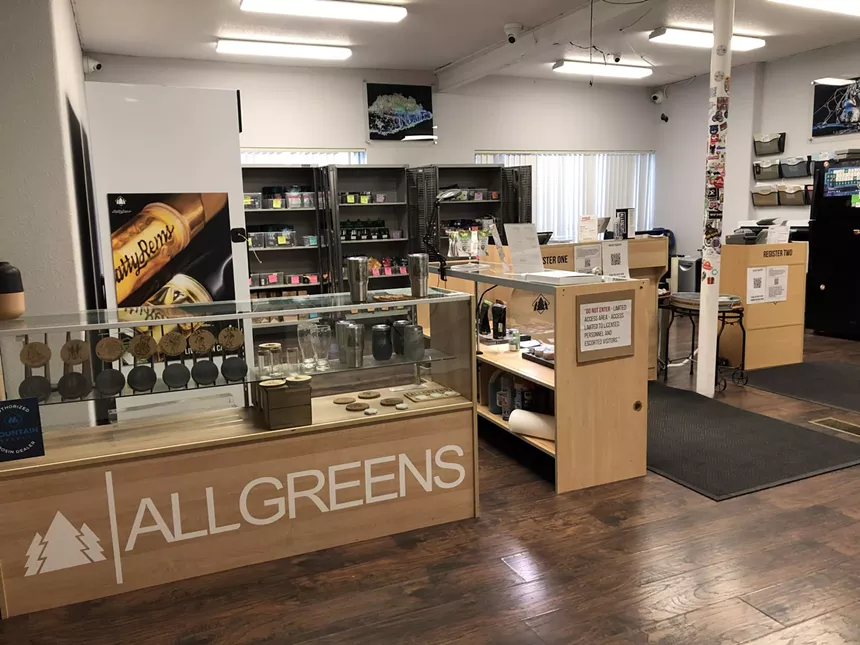 The inside store area of Allgreens dispensary in Denver, Colorado.