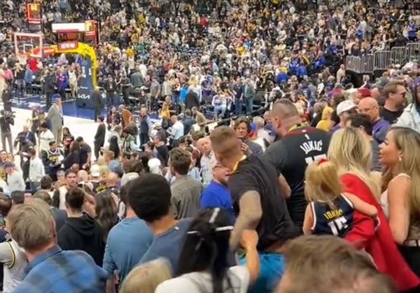 Fans gathered at a Nuggets game.