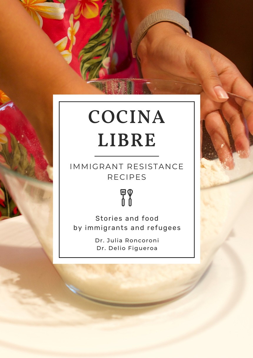 The cover of Cocina Libre, featuring a person's hands mixing dry ingredients in a bowl