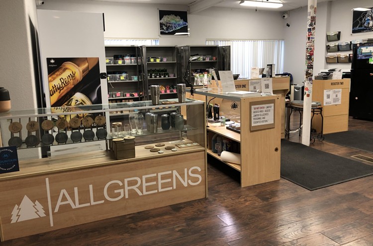 The inside store area of Allgreens dispensary in Denver, Colorado.