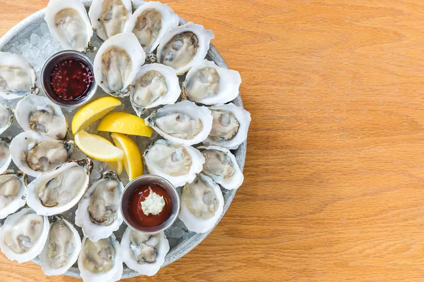 Chilled oysters on a platter at Jax Fish House