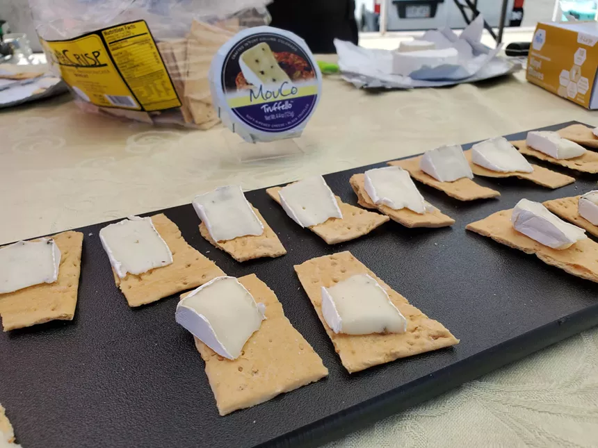 cheese samples on crackers