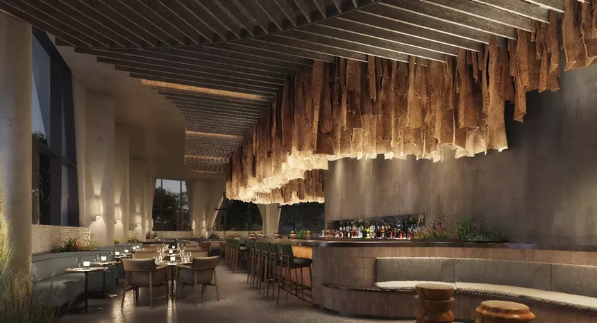 rendering of the interior of a restaurant with modern decor