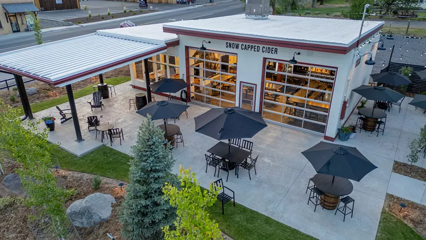 Former gas station turned into cider and wine bar.