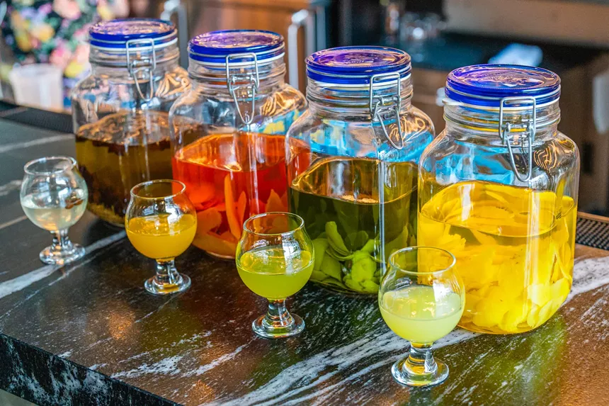 limoncello in four glasses