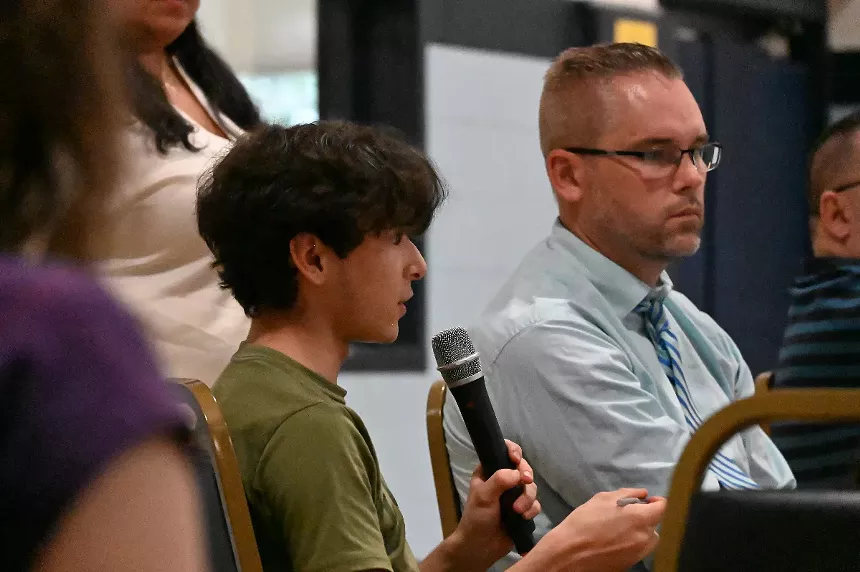 A boy talks.