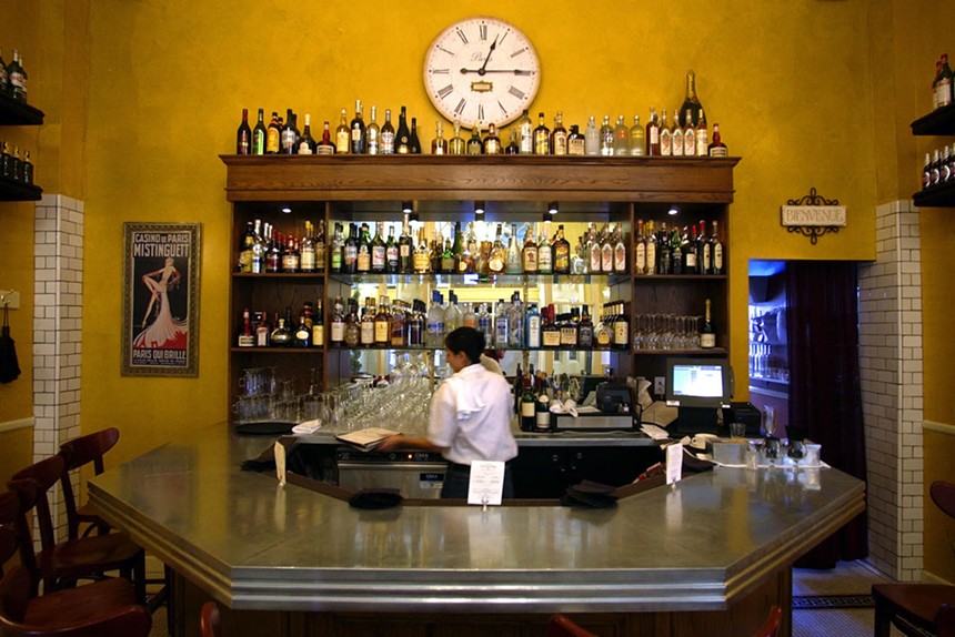 bar with yelloow walls.