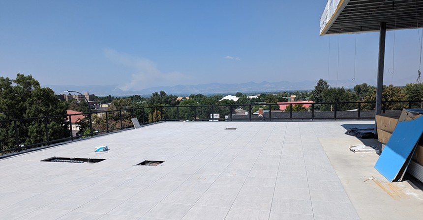 Roof under construction with views.