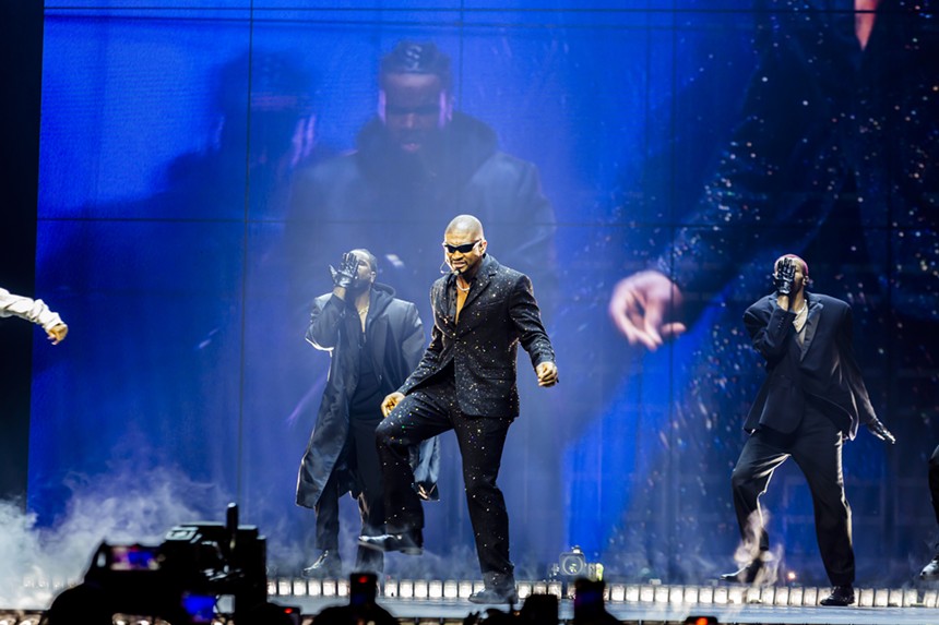 Usher performing at Ball Arena in Denver for his Past Present Future Tour