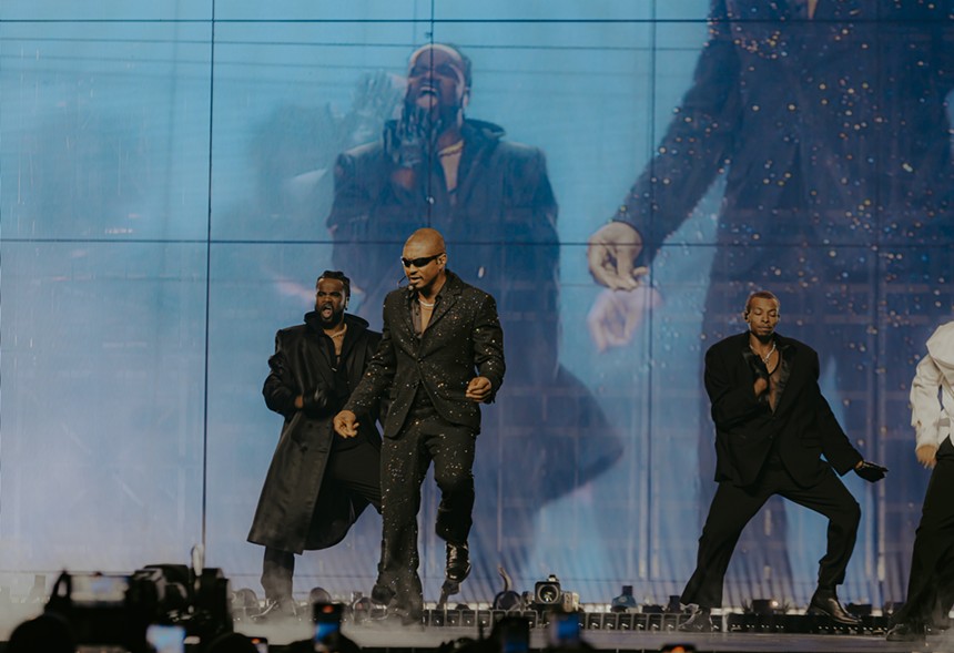 Usher performing at Ball Arena in Denver for his Past Present Future Tour