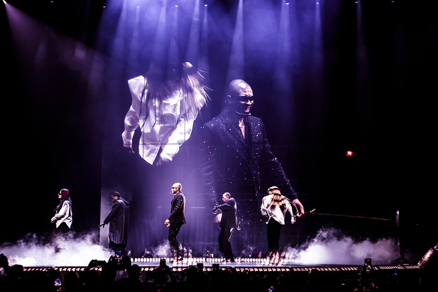 Usher performing at Ball Arena in Denver for his Past Present Future Tour