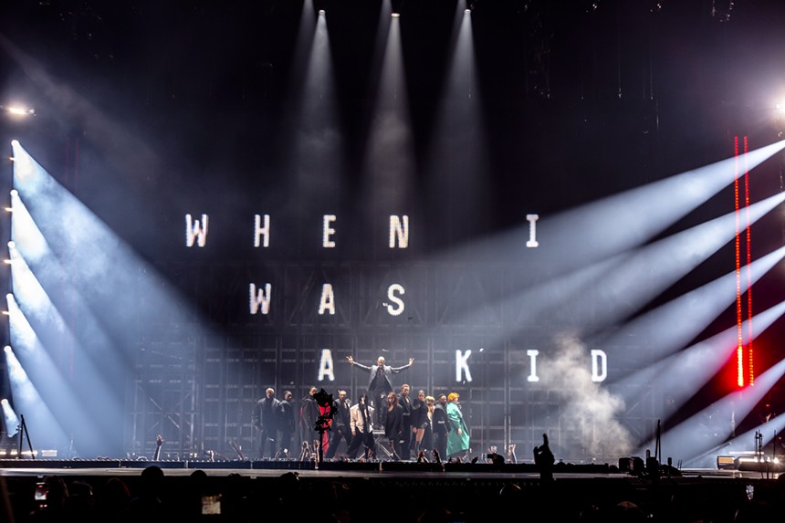 Usher performing at Ball Arena in Denver for his Past Present Future Tour