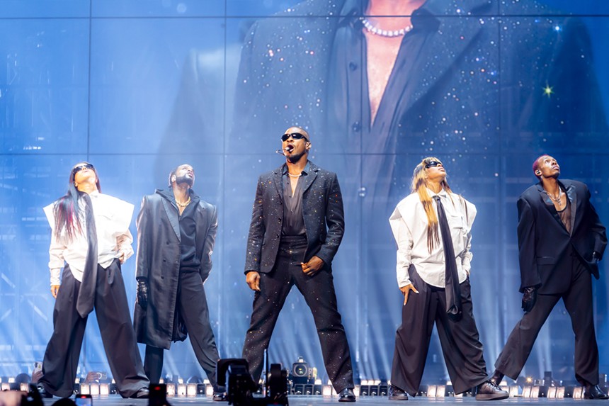 Usher performing at Ball Arena in Denver for his Past Present Future Tour