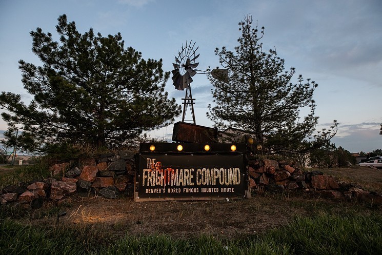 The Frightmare Compound entry sign at dusk