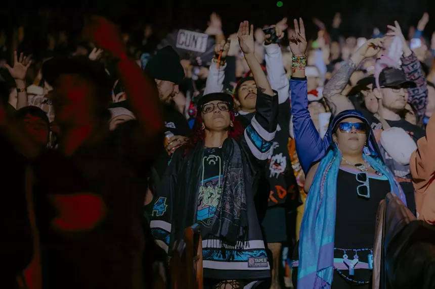 A photo showing concertgoers.