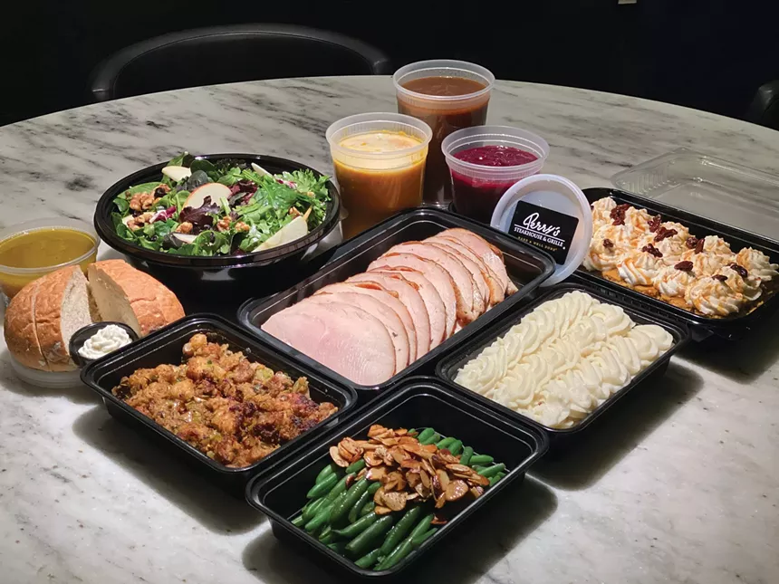 Perry's take-home Thanksgiving kit featuring turkey and sides in individual containers