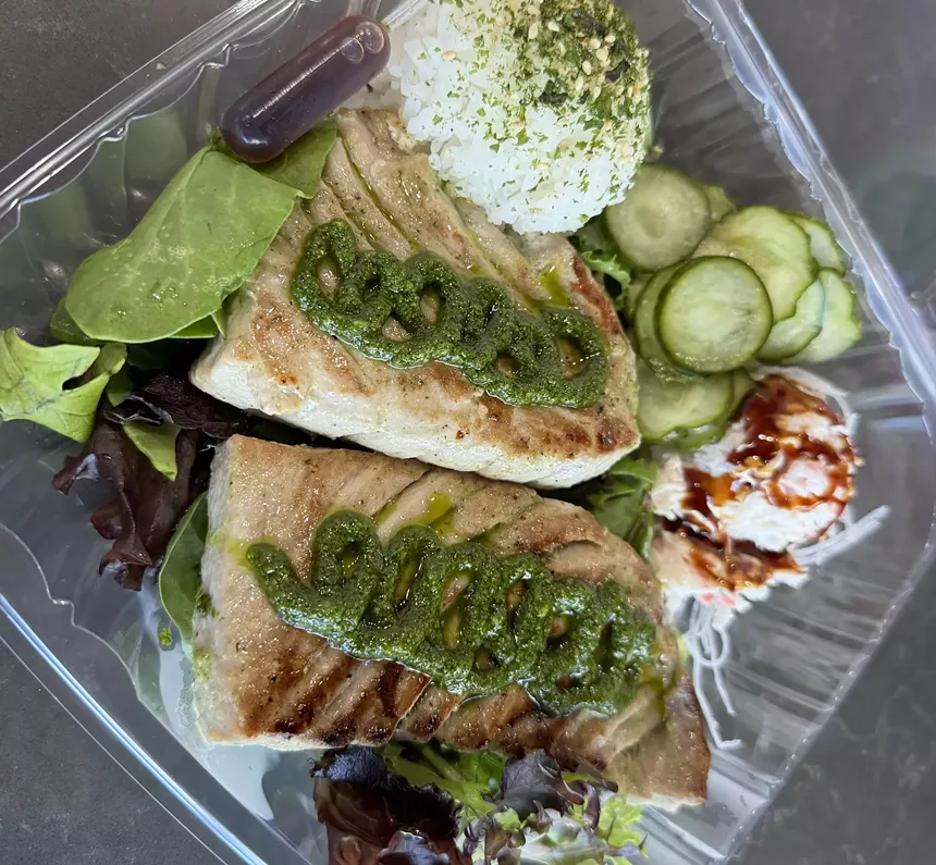 fish topped with pesto