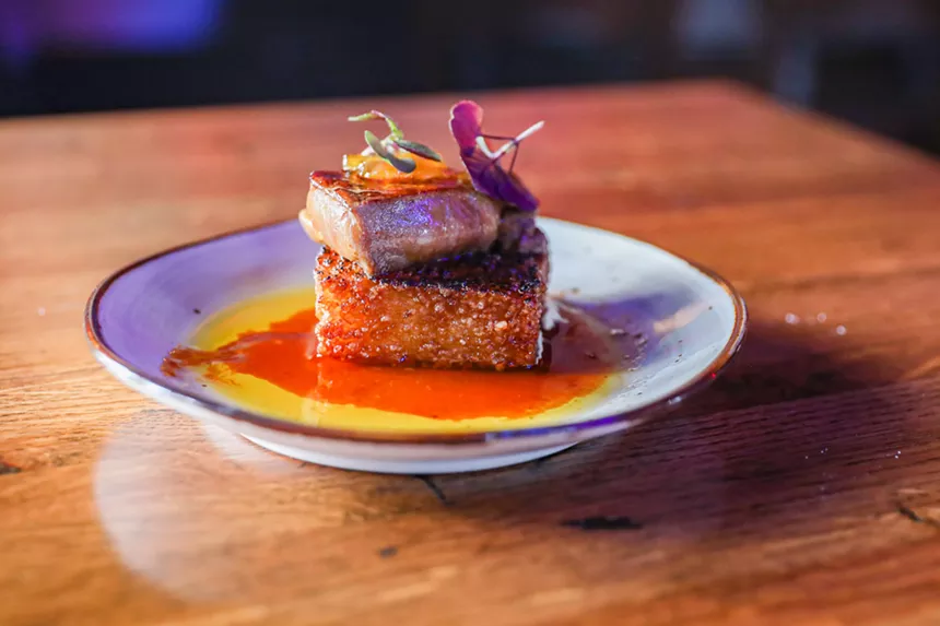 crispy sushi rice with seared foie, yuzu marmalade and shiso