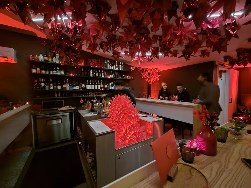 bar with red decor