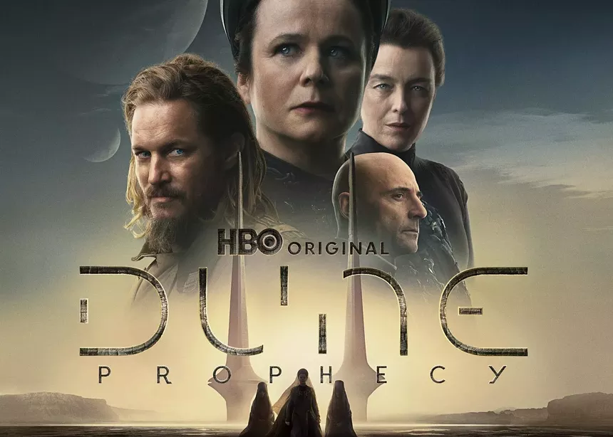 A promotional poster showing four characters from Dune: Prophecy