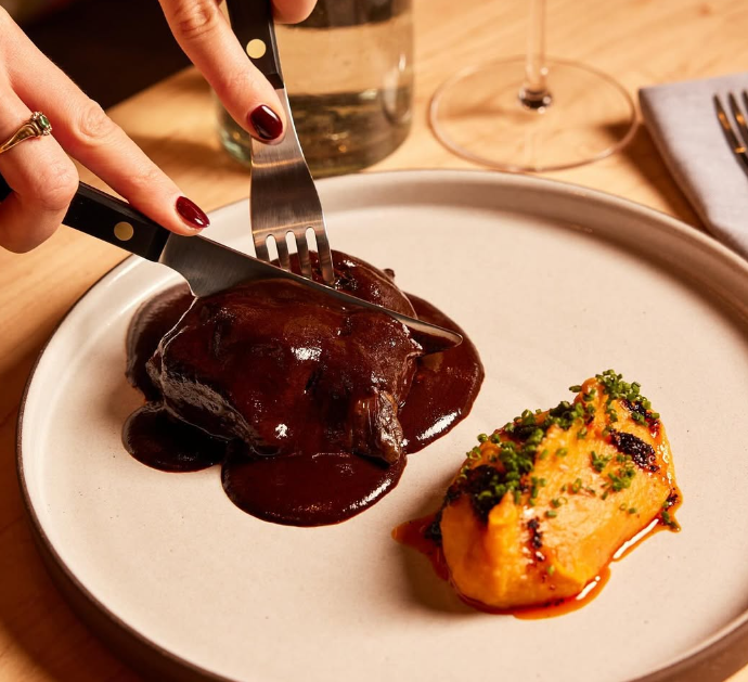 beef cheek with sweet potatoes
