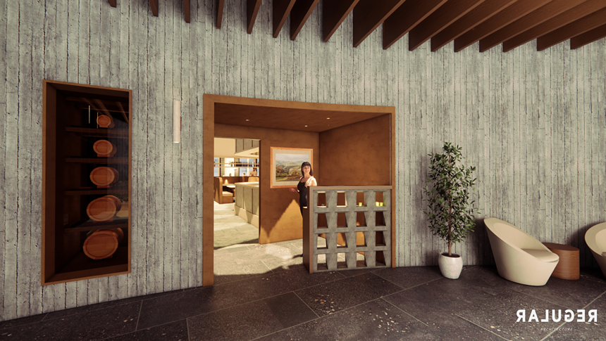 rendering of the entry to a restaurant