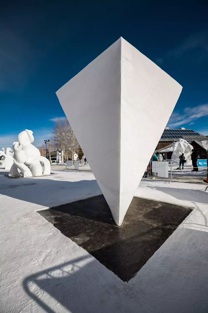 sculpted geometric shape in ice.