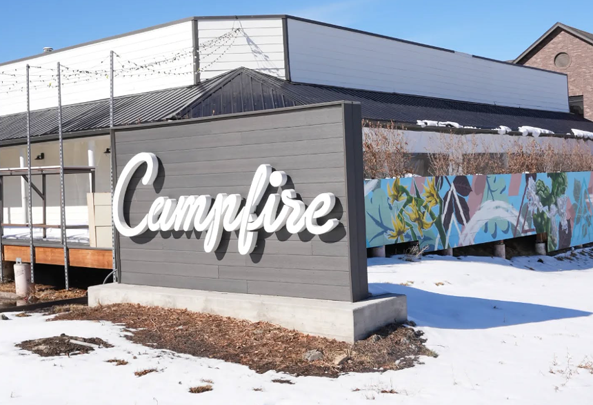 sign that says "campfire"