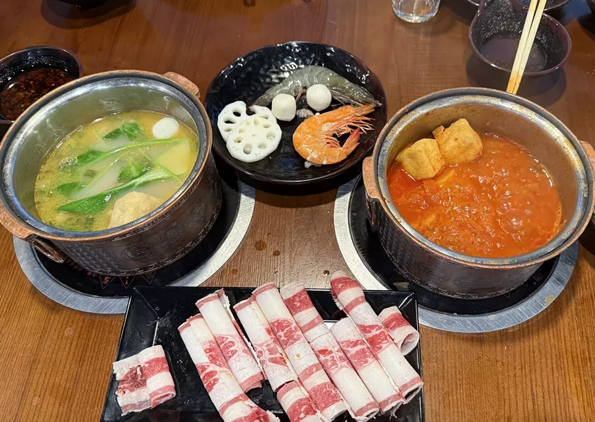 hot pot broth and meat