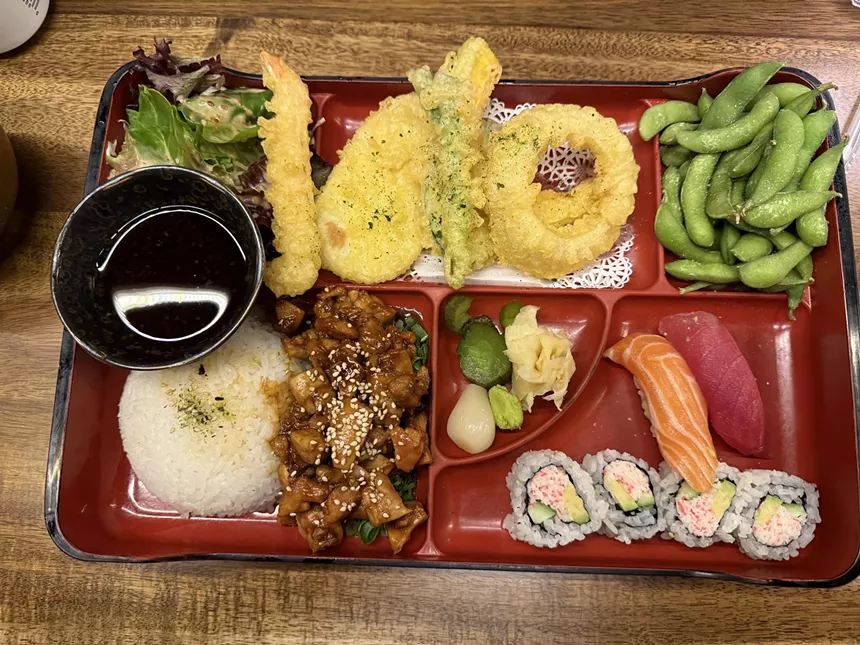 various food in a bento box