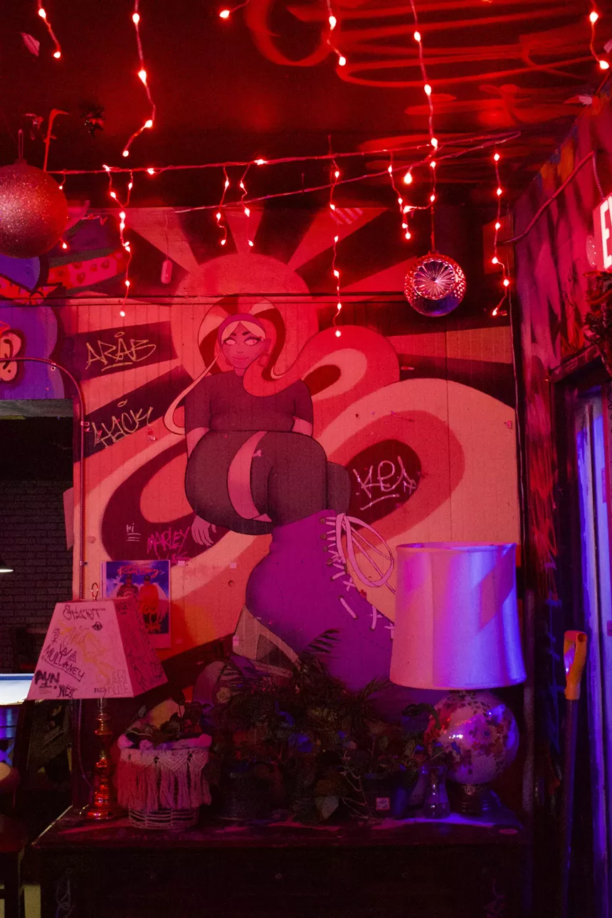 wall art with red lighting