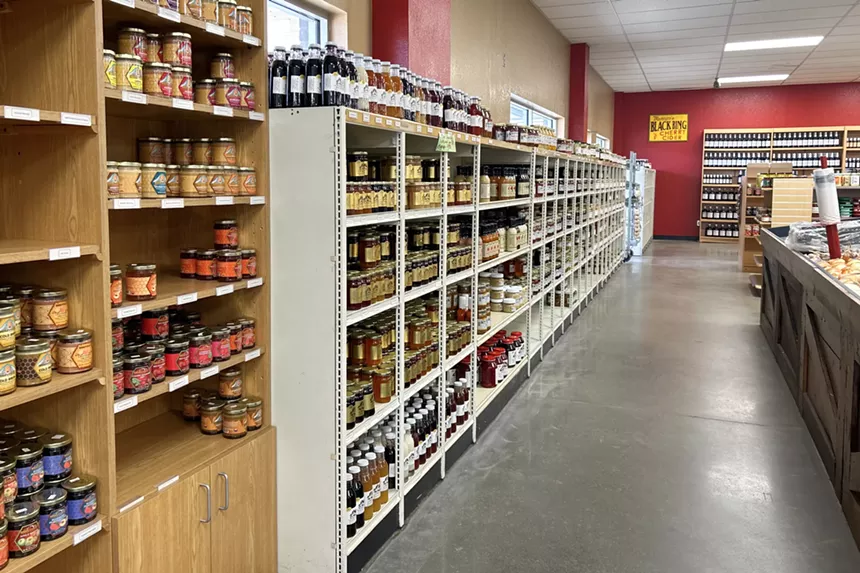 Colorado-made canned goods on the shelves at Heinie's Market