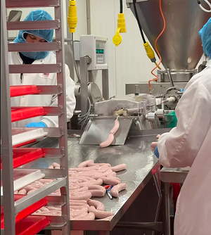 people making sausage in a factory