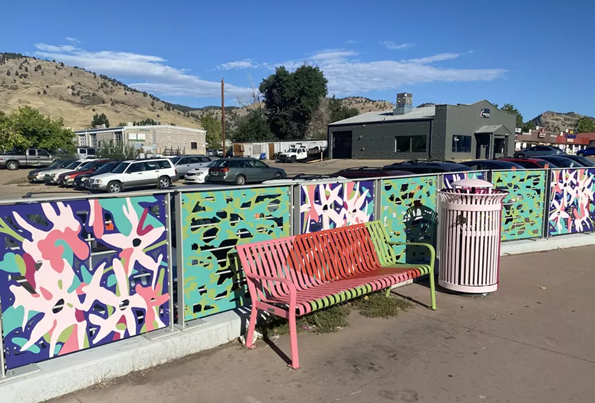 A colorful bench.