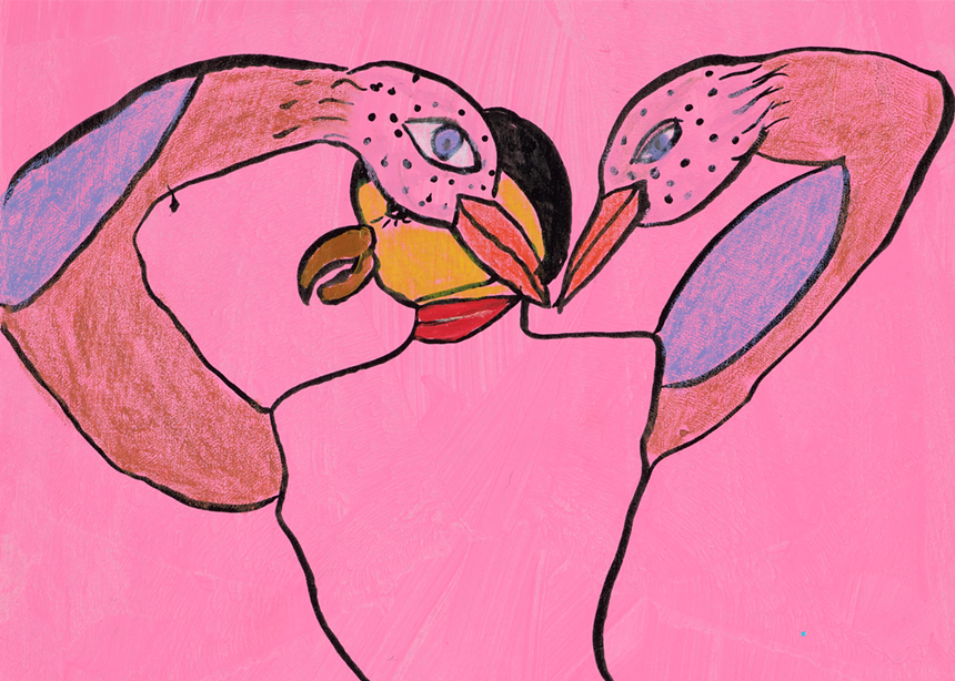 a drawing of pink birds