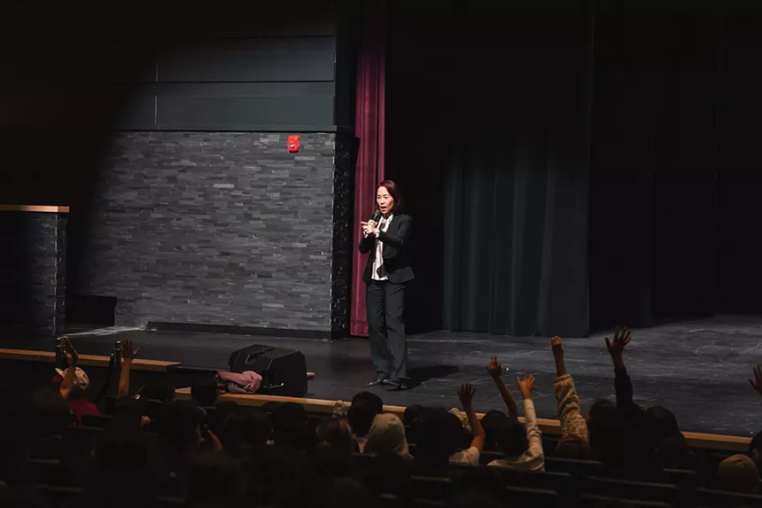 A woman on a stage