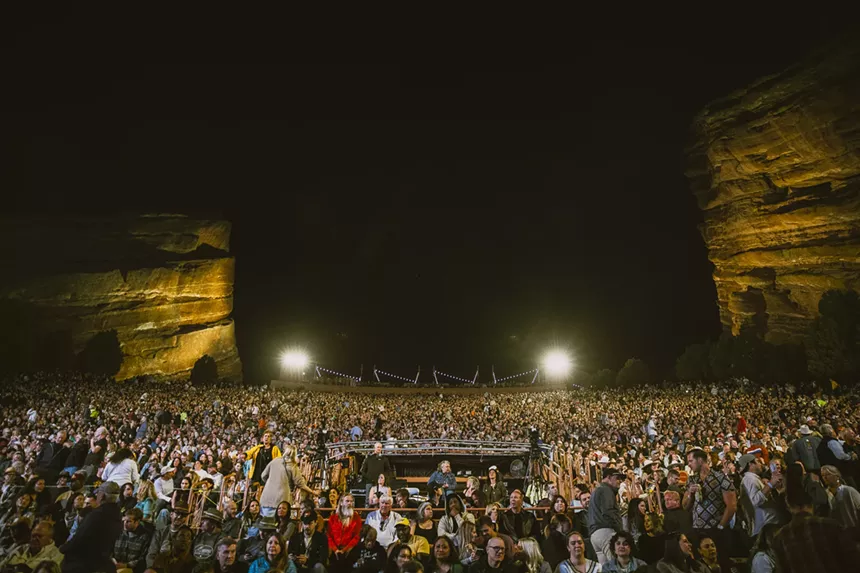 A photo showing a sold-out Red Rocks for Leon Bridges.