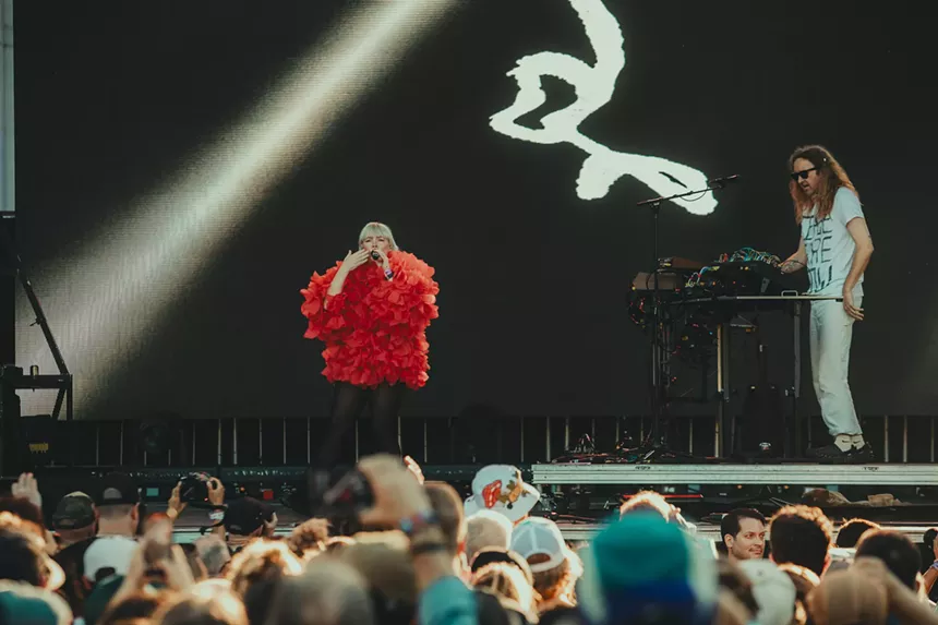 Sylvan Esso on stage at the Outside Festival on Saturday.