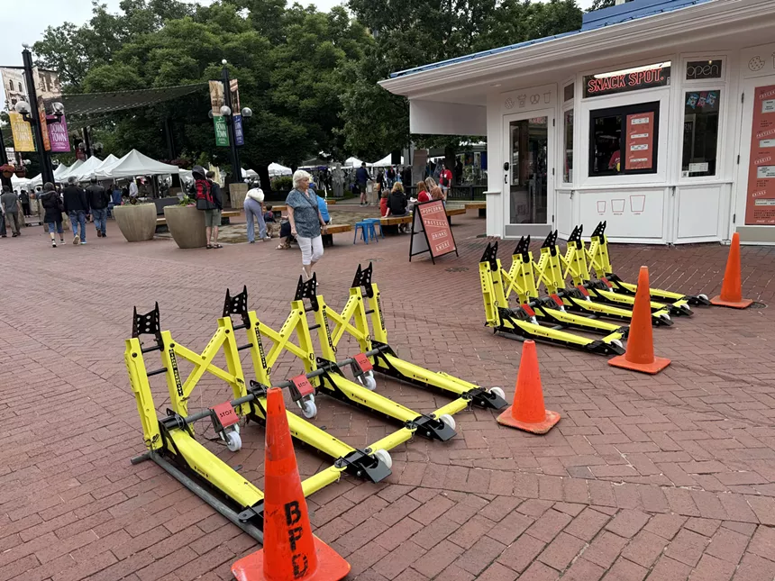 Anti-vehicle devices guarded both ends of the Pearl Street Mall