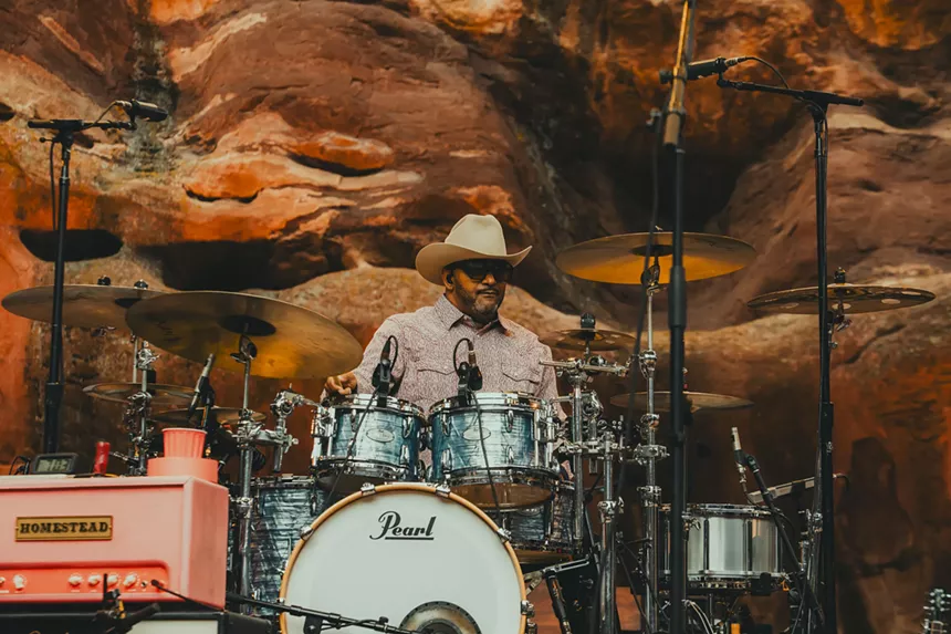 Terence Higgins on the drums at Red Rocks.