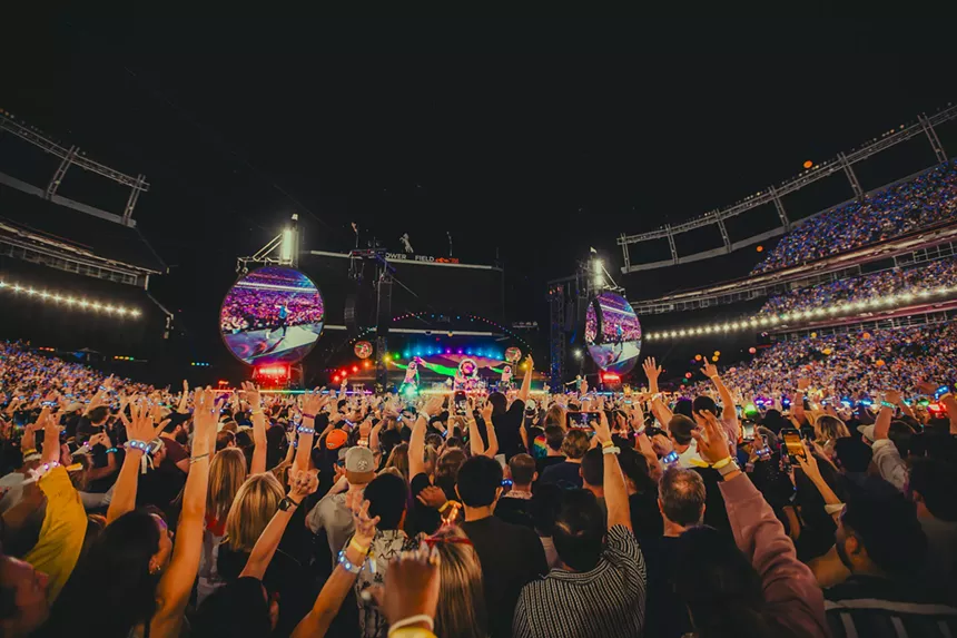 A wide shot showing the crowd as Coldplay came on stage.