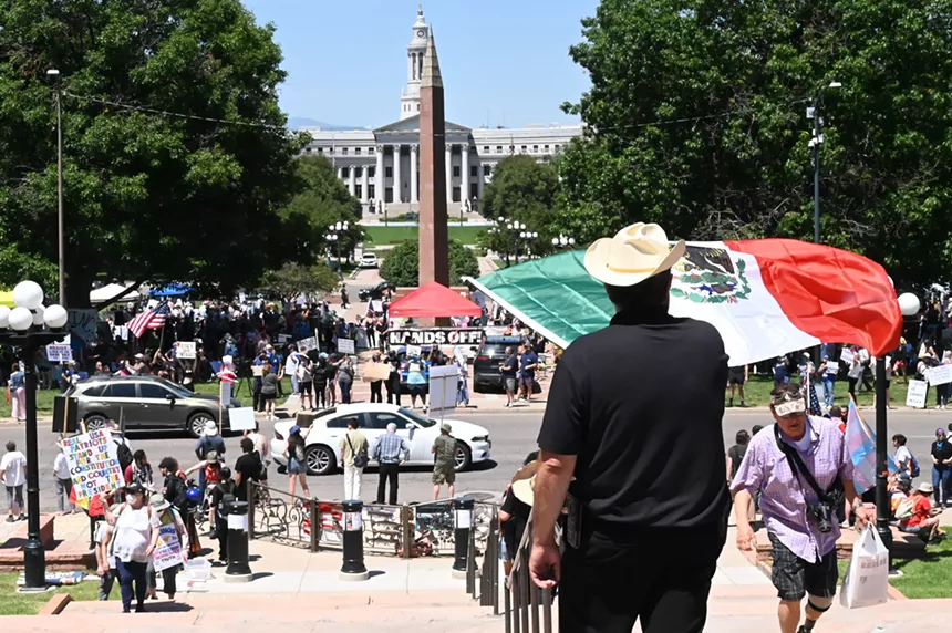 Protesters gather in front of Colorado State Capitol in Denver