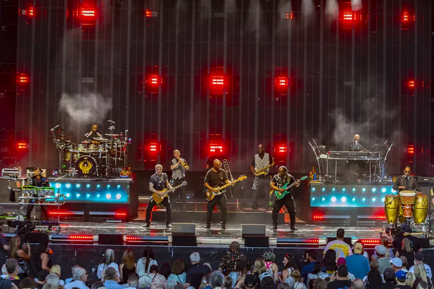 Earth, Wind & Fire performing on stage at Fiddler's Green Amphitheatre in Greenwood Village, Colorado on Saturday, June 14, 2025.