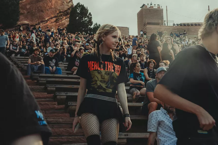 Pierce The Veil fans wearing artist merch.
