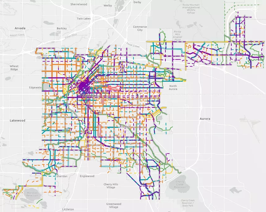 A map of Denver's bike plans.