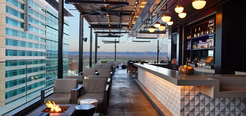 outdoor bar with mountain view